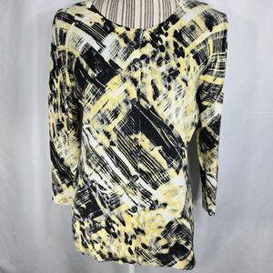 Christopher & Banks Yellow Black Abstract Pattern Button Down Cardigan Sz Medium